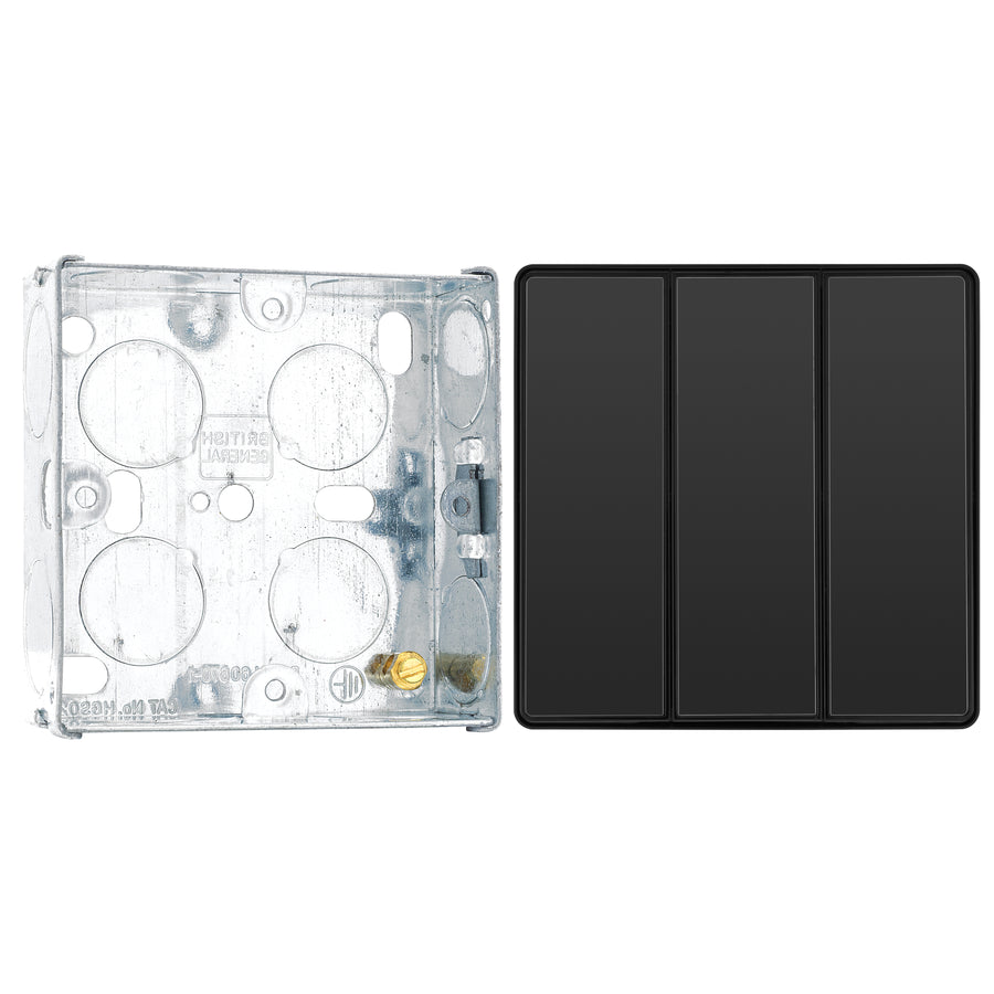 BG Evolve Black Chrome 2 Way Triple Edge to Edge Rocker Switch PCDBC43EB with 25mm Steel Back Box