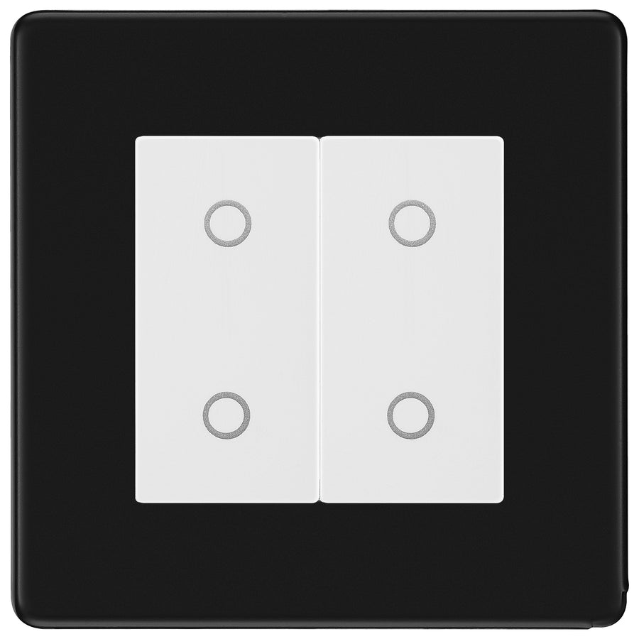 BG Nexus Screwless Matt Black Double Secondary Touch Dimmer Switch - White Insert