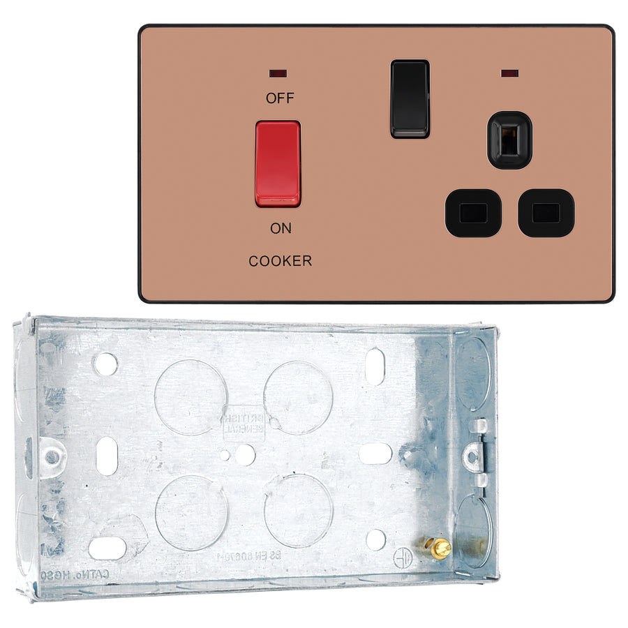 BG Evolve Polished Copper 45A Switch 13A Switched Socket Cooker Control Unit PCDDB70B with 25mm Steel Back Box