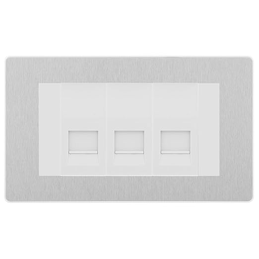 BG Evolve Brushed Steel 3 Gang IDC Secondary Telephone Socket - White Insert