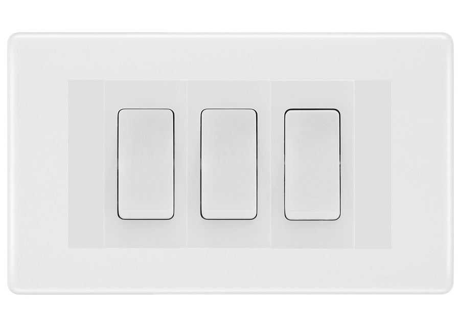 BG White Moulded 3 Gang Intermediate Light Switch Custom Grid - White Insert