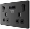 BG PCDBC22U3B Black Chrome Evolve 2 Gang 13A 2x USB-A 3.1A Switched Socket Outlet - Black Insert