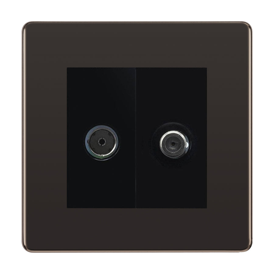 BG Flatplate Screwless Black Nickel TV & Satellite Socket FBN65B