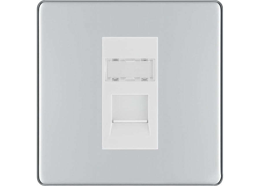 BG Screwless Polished Chrome Single 1 Gang RJ45 Data Socket FPCRJ451W White Insert