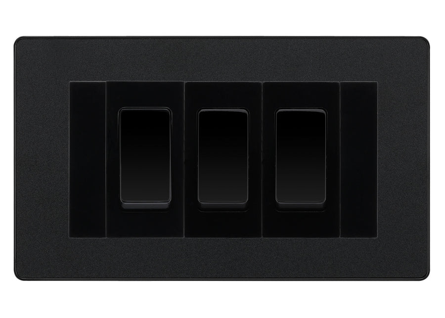 BG Evolve Matt Black 3G Switch 2x Intermediate 1x 2 Way Switch - Black Insert