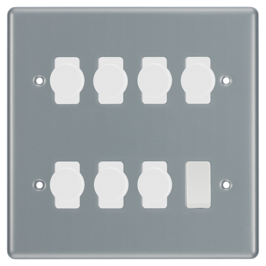 BG Metal Clad 8 Gang Light Switch 7x LED Dimmer 1x 2 Way Custom Switch