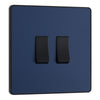 BG Evolve Matt Blue 2 Gang 20A 16AX 2 Way Light Switch PCDDB42B with 35mm Steel Back Box