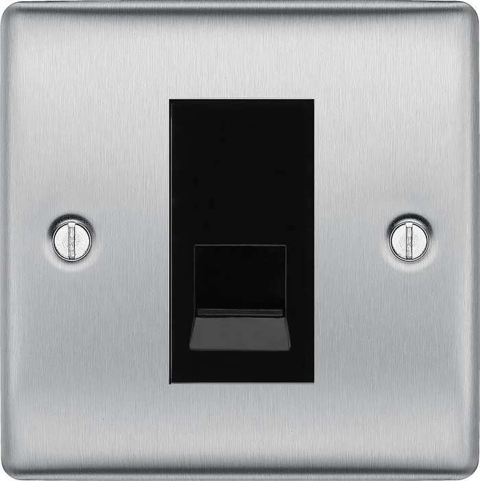 BG Nexus Brushed Steel Single Master Telephone Socket – Black Insert