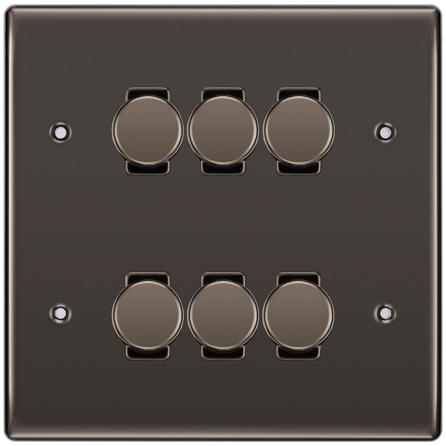 BG Black Nickel 6 Gang Trailing Edge LED Dimmer Light Switch 2 Way Custom Switch