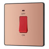 BG Evolve Polished Copper 45A 2 Pole Neon Cooker Switch PCDCP74B with 25mm Steel Back Box