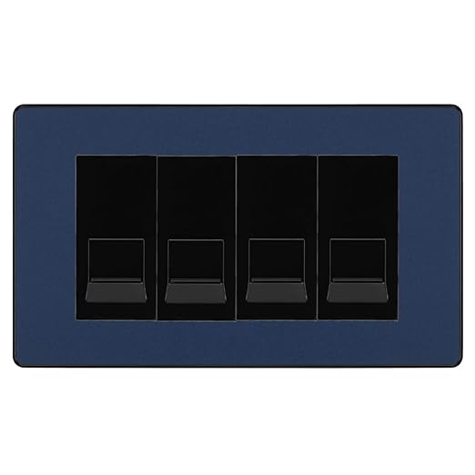 BG Evolve Matt Blue 4 Gang RJ11 Telephone Socket Euro Module - Black Insert