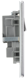 FBS22G Side - This Screwless Flat plate brushed steel finish 13A double switched socket from British General has a sleek flat profile that clips on and off for screwless appearance and an anti-fingerprint lacquer with no visible plastic around the switches for a premium finish.