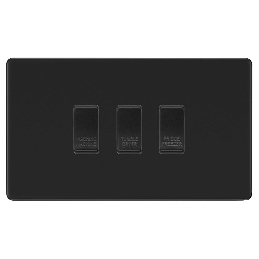 BG Screwless Matt Black 3 Gang Custom Appliance Grid Switch Panel Kitchen