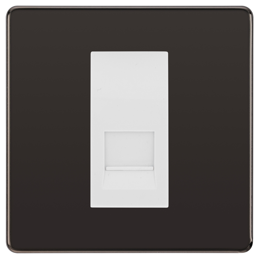 BG Screwless Black Nickel Single Master Telephone Socket – White Insert