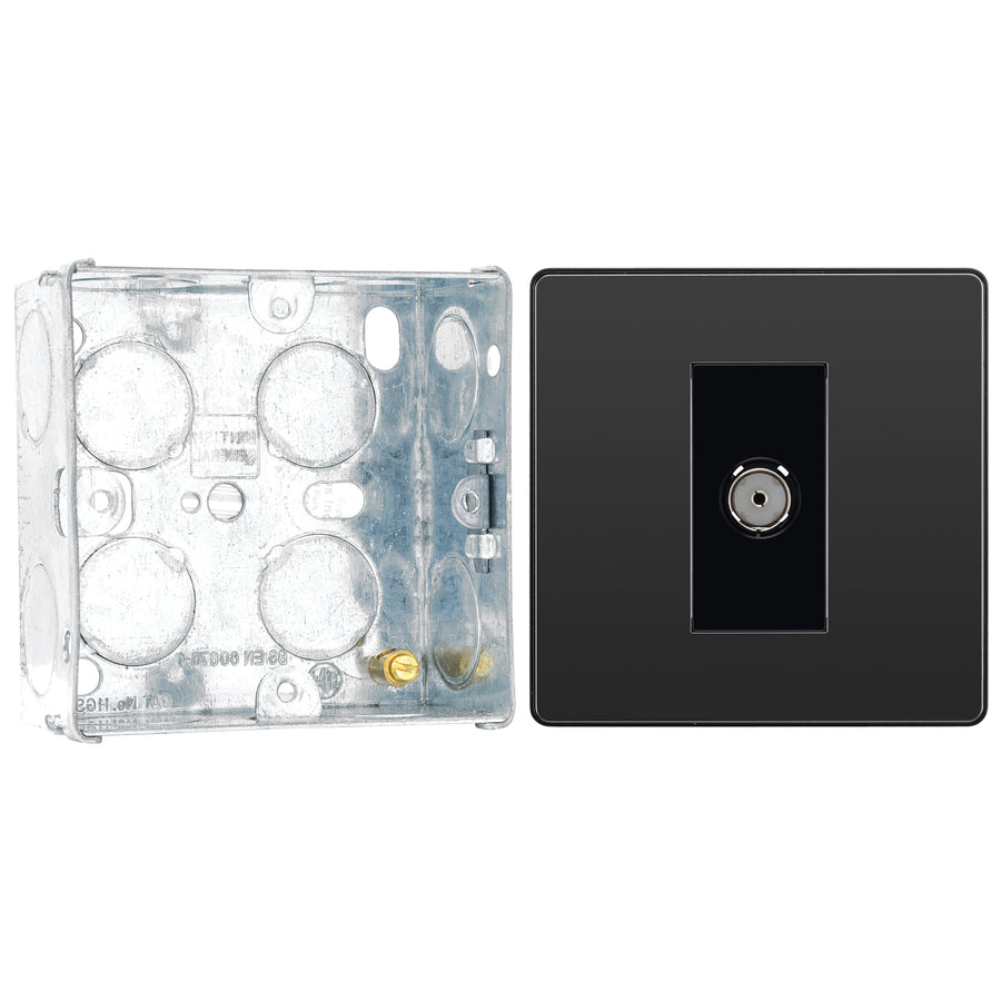 BG Evolve Black Chrome Single Co-Axial Socket PCDBC60B with 35mm Steel Back Box