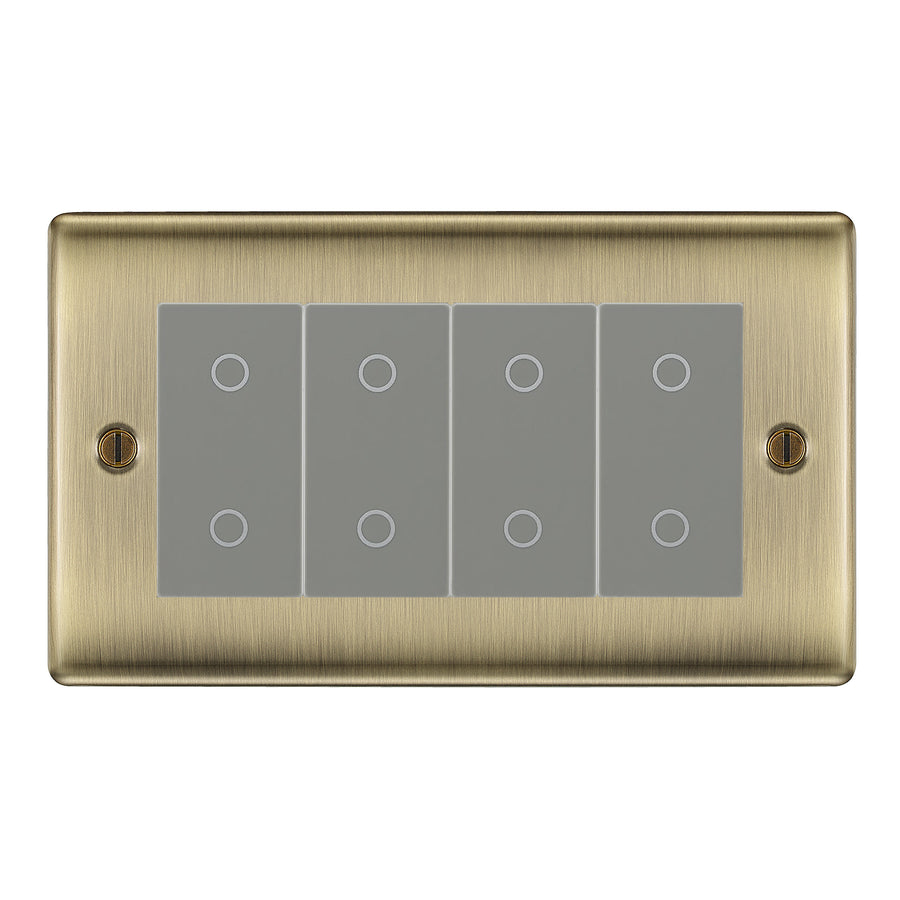 BG Nexus Antique Brass Quad Secondary Touch Dimmer Switch - Grey Insert