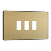 BG Evolve Satin Brass 3 Gang Switch 1x Trailing Edge LED Dimmer 2x Intermediate Custom Grid Switch