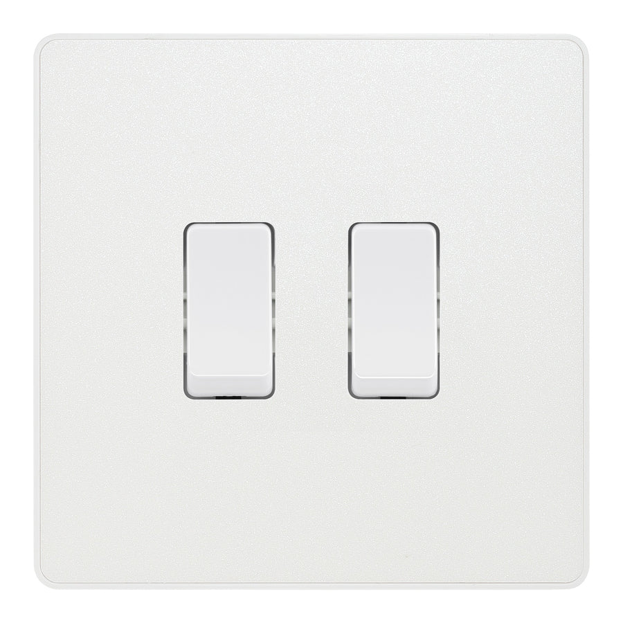 BG Evolve Pearlescent White 2 Gang Light Switch 1x Intermediate 1x 2 Way Custom Grid Switch