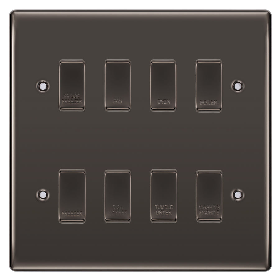 BG Black Nickel 8 Gang Engraved Custom Labelled Appliance Grid Switch