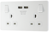 BG PCDCL22U3W Pearlescent White Evolve 2 Gang 13A 2x USB-A 3.1A Switched Socket Outlet - White Insert