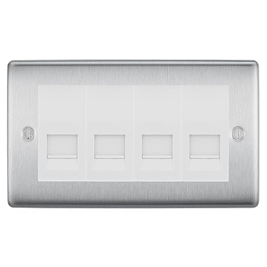 BG Nexus Brushed Steel 4 Gang IDC Secondary Telephone Socket - White Insert
