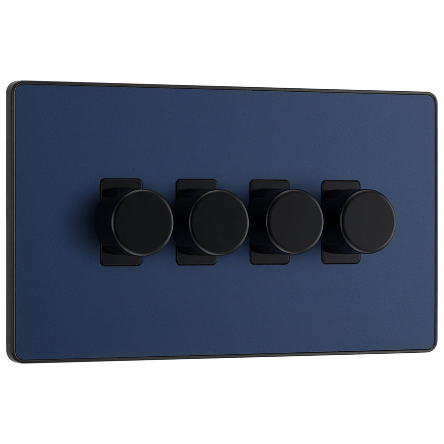 BG Evolve Matt Blue 4 Gang Custom Grid Dimmer Light Switch PCDDB84B