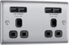 BG NBS24U44B Nexus Metal Brushed Steel 2 Gang 13A 4x USB-A 4.2A Unswitched Socket - Black Insert