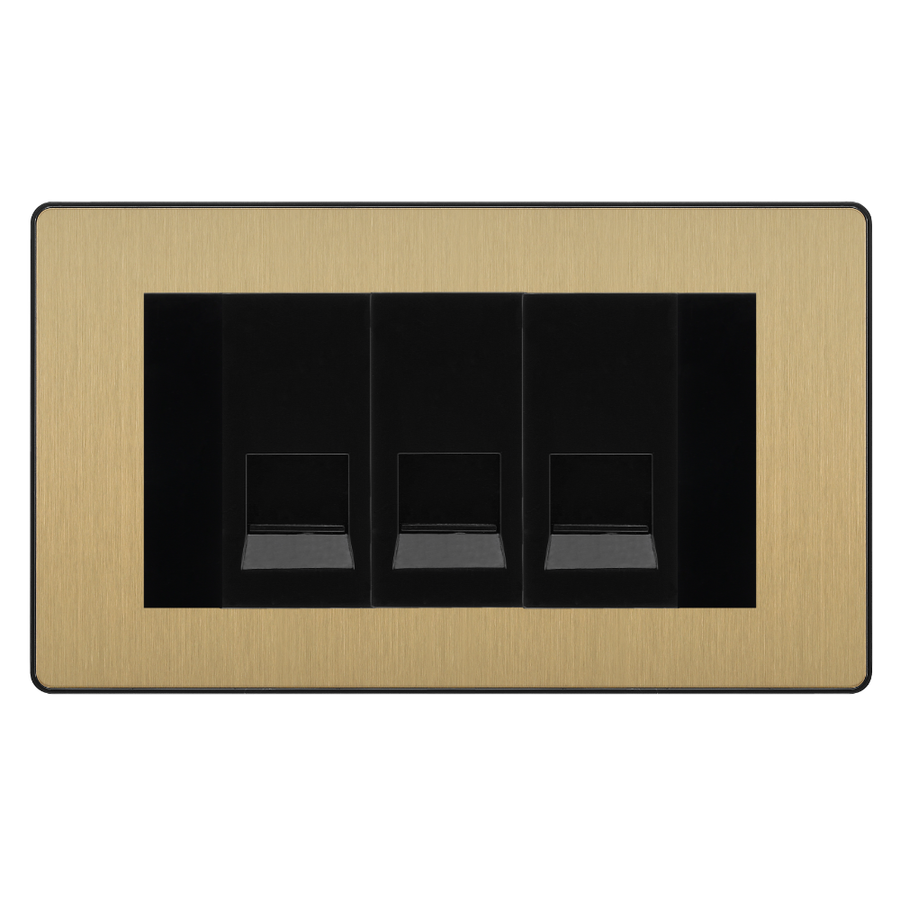 BG Evolve Satin Brass 3 Gang Master Telephone Socket, Screw Terminal - Black Insert