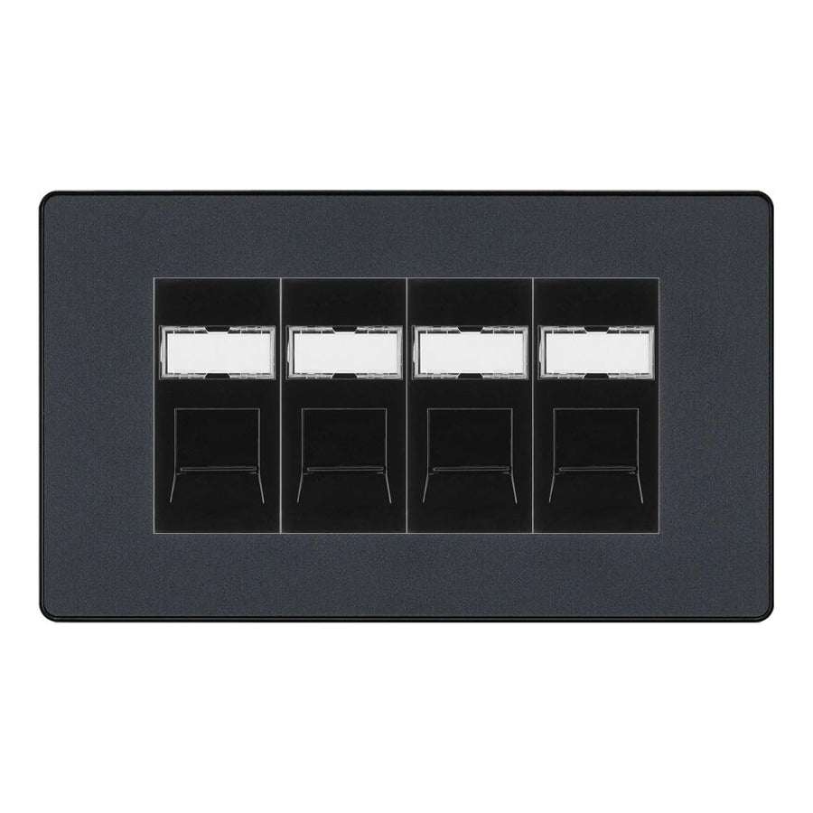 BG Evolve Matt Grey 4 Gang RJ45 Cat6 Data Socket Outlet Black Inserts