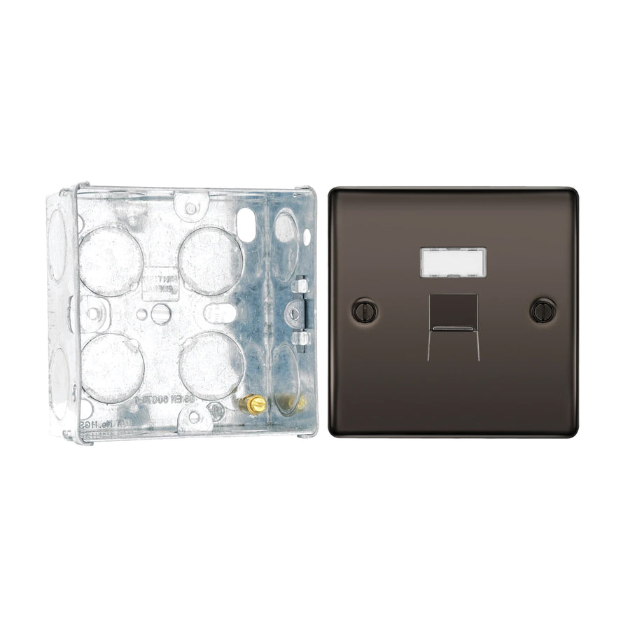 BG Nexus Black Nickle RJ45 Single Data Outlet Socket NBNRJ451 with 35mm Steel Back Box