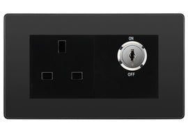 BG Evolve Black Chrome 13A Double Pole Key Controlled Socket – Black Inserts