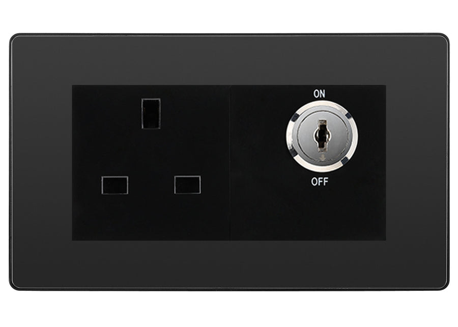 BG Evolve Black Chrome 13A Double Pole Key Controlled Socket – Black Inserts