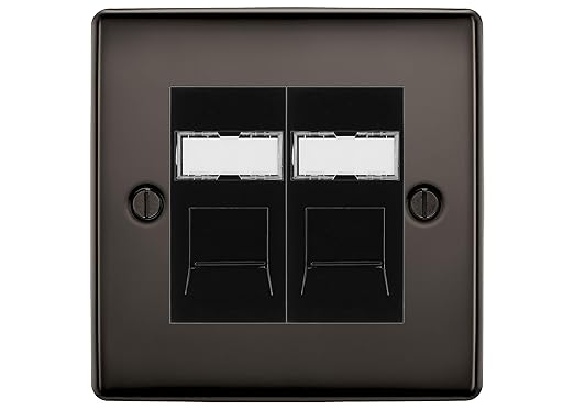 BG Nexus Metal Black Nickel 2 Gang RJ45 Data Socket NBNRJ452B Black Inserts