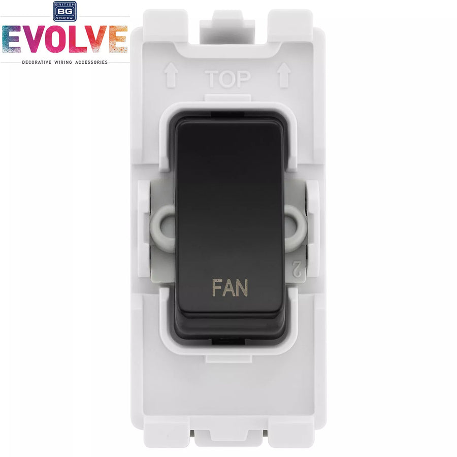 BG Evolve Black RRFNPCDB 20 Amp Double Pole Appliance Grid Switch Labelled Fan