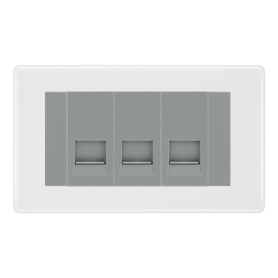BG White Moulded 3 Gang Secondary Telephone Socket, Screw Terminal - Grey Insert