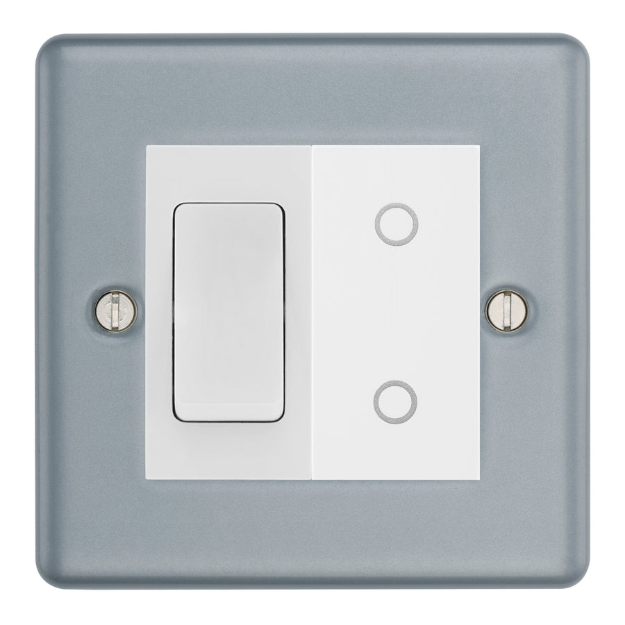 BG Metal Clad 2 Gang Light Switch 2 Way + Secondary Touch Dimmer - White Insert