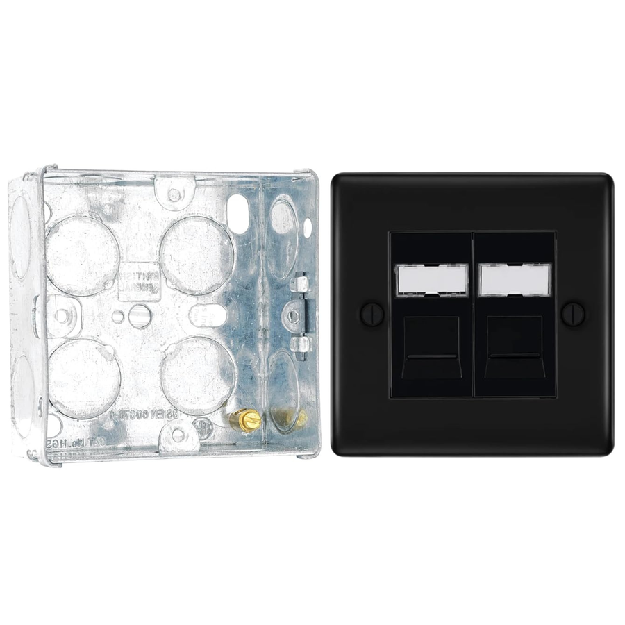 BG Nexus Matt Black 2 Gang RJ45 Double Data Outlet NFBRJ452 with 35mm Steel Back Box