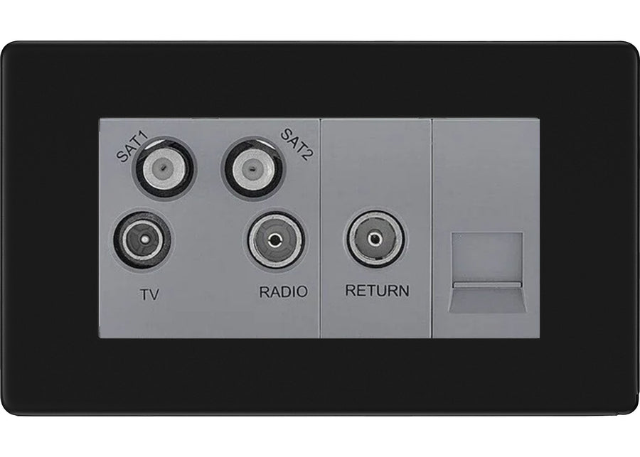 BG Screwless Matt Black Quadplex Combination TV Socket FFB69G