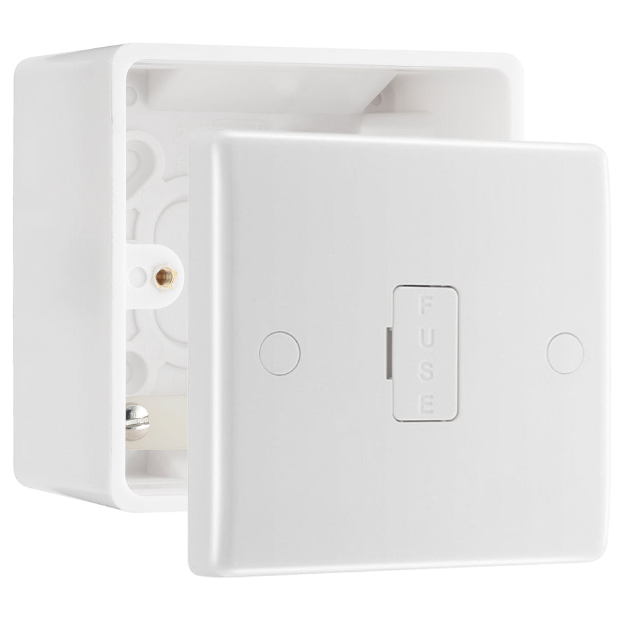 BG Nexus 13A Flex Unswitched Spur + Cable Outlet White & 50mm Pattress Back Box