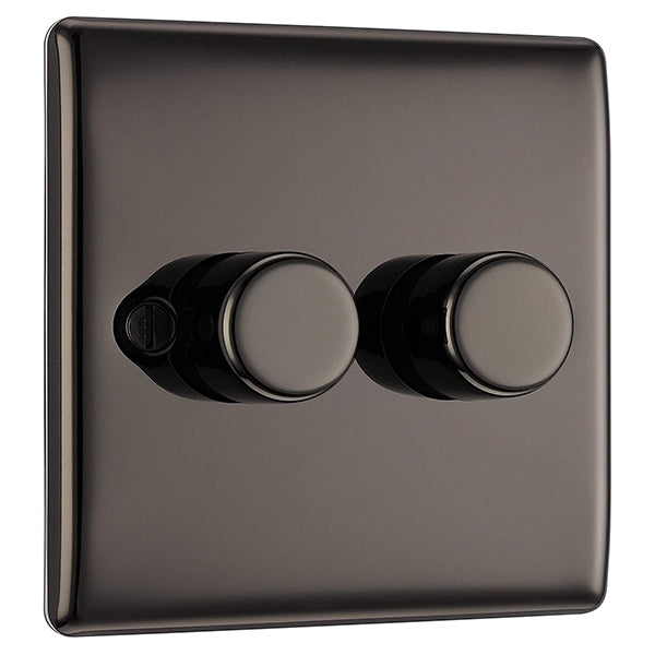 BG NBN82P Nexus Metal 2 Gang, 2 Way, 400W Dimmer Switches - Black Nickel