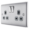Brushed Steel 2 Gang 13A Switched Double Socket & Surface Pattress Back Box
