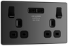 BG PCDBC22U3B Black Chrome Evolve 2 Gang 13A 2x USB-A 3.1A Switched Socket Outlet - Black Insert