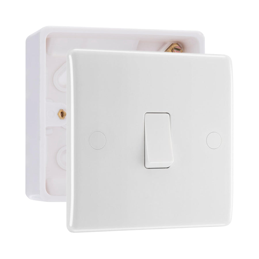 BG Nexus Single 1 Way Light Switch 1 Gang 10AX White & 32mm Pattress Back Box