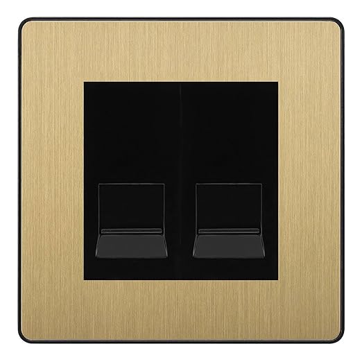BG Evolve Satin Brass Double IDC Secondary Telephone Socket - Black Insert