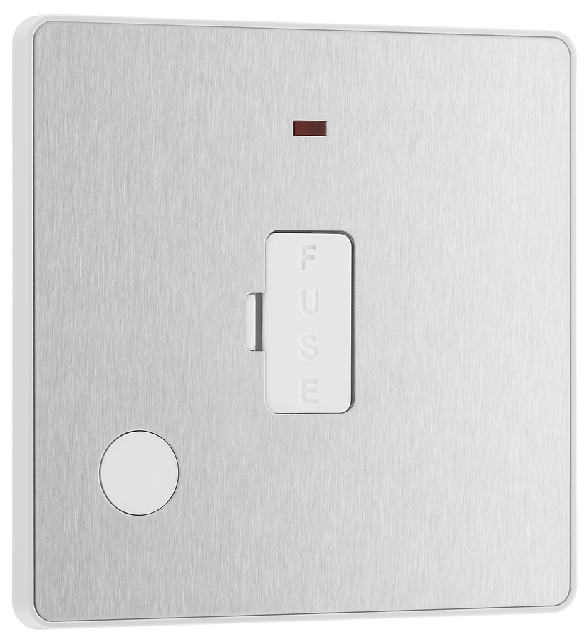 PCDBS54W Front - This Evolve Brushed Steel 13A fused and unswitched connection unit from British General provides an outlet from the mains containing the fuse, ideal for spur circuits and hardwired appliances.