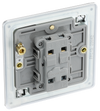 FPC13 Back - This Screwless Flat plate polished chrome finish 20A 16AX intermediate light switch from British General should be used as the middle switch when you need to operate one light from 3 different locations such as either end of a hallway and at the top of the stairs.