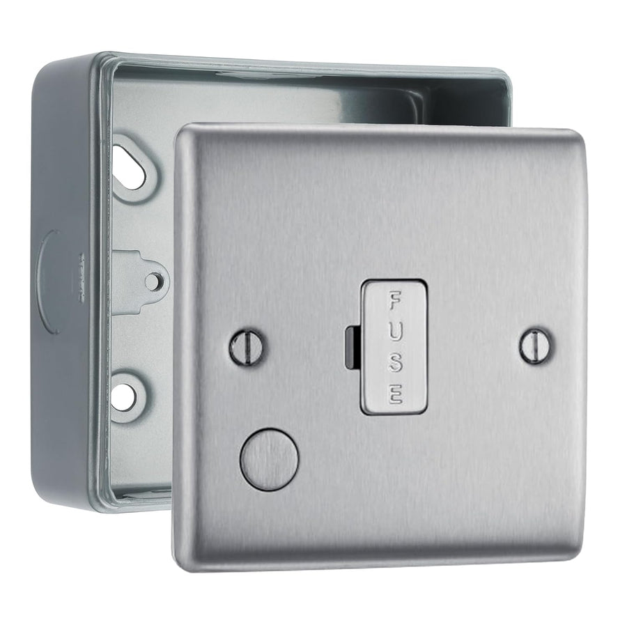 BG Nexus Brushed Steel 13A Flex Outlet Unswitched Fused Connection Unit & Surface Pattress Back Box