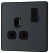 PCDMG21B Front - This Evolve Matt Grey 13A single switched socket from British General has been designed with angled in line colour coded terminals and backed out captive screws for ease of installation, and fits a 25mm back box making it an ideal retro-fit replacement for existing sockets.