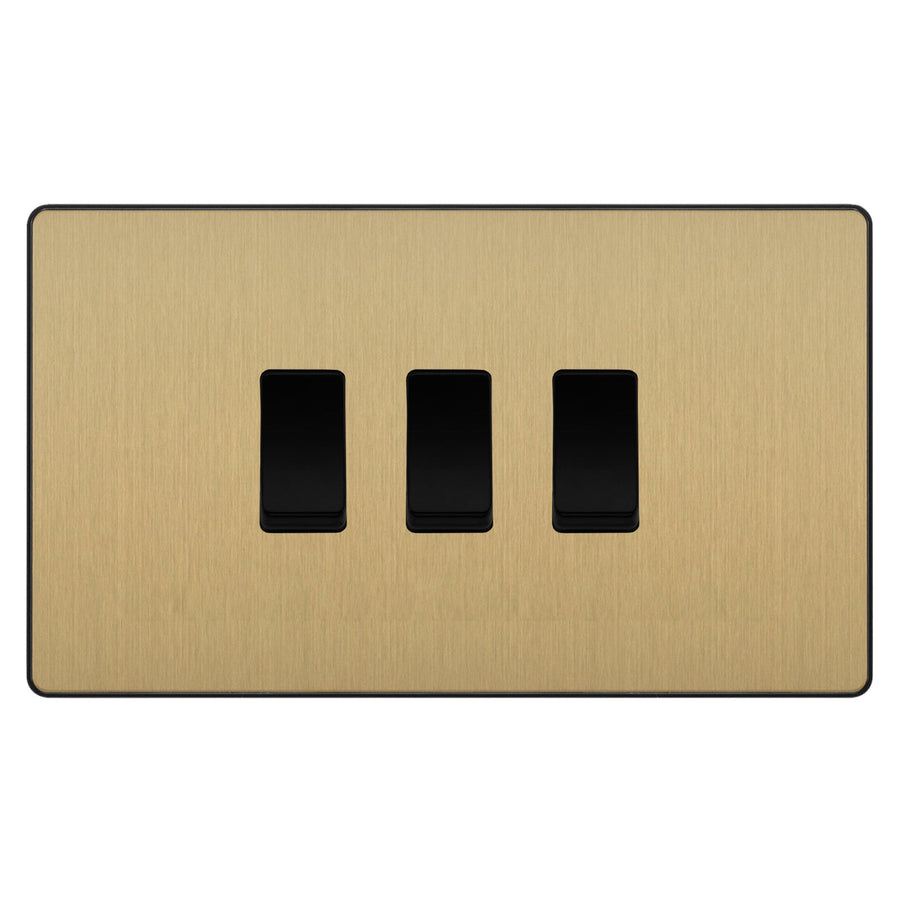 BG Evolve Satin Brass 3 Gang Triple Light Switch Double Format