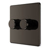 BG Screwless Black Nickel 200W 2 Way Double Trailing Edge Dimmer Switch FBN82 with 35mm Steel Back Box